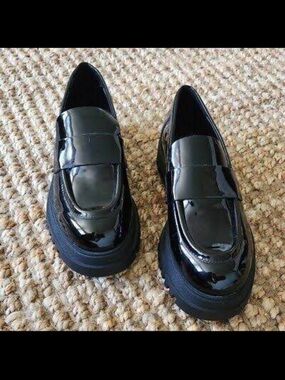 Zara Black Patent Leather Platform Loafers